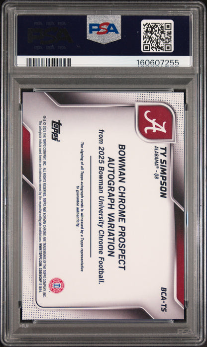 Ty Simpson 2025 Bowman Chrome U Auto PSA 9 Mint