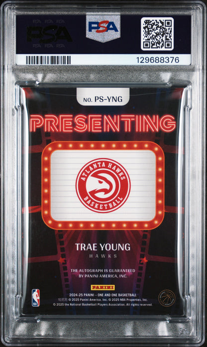 Trae Young 2024 Panini One and One Presenting Autograph Red #10/25 PSA 6 Ex-Mint