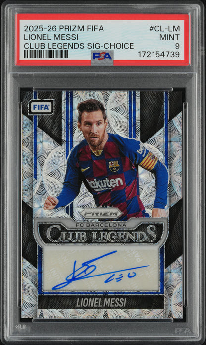 Lionel Messi 2025 Prizm FIFA Club Legends Choice Autograph PSA 9 Mint