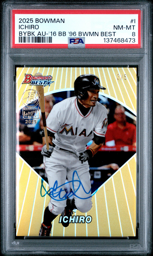 Ichiro 2025 Bowman 2016 Buyback 1996 Best Auto #3/5 PSA 8 Nm-Mint