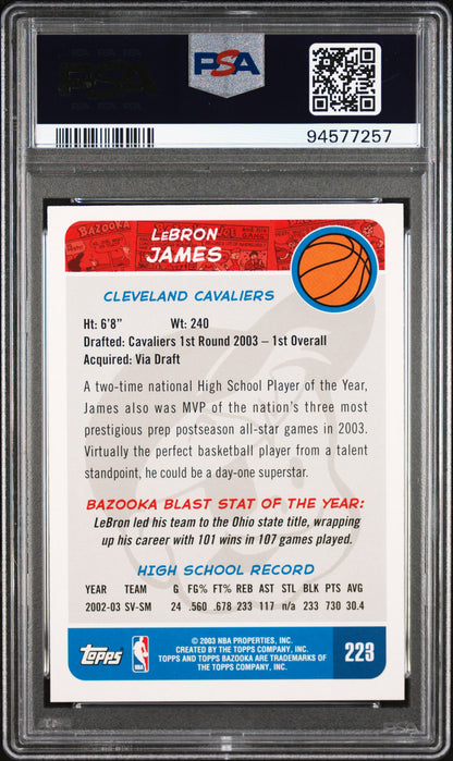 LeBron James 2003 Topps Bazooka Rookie #223 White Jersey PSA 9 Mint