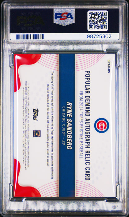 Ryne Sandberg 2024 Topps Pristine Popular Demand Gold Jersey Auto #2/50 PSA 9 Mint