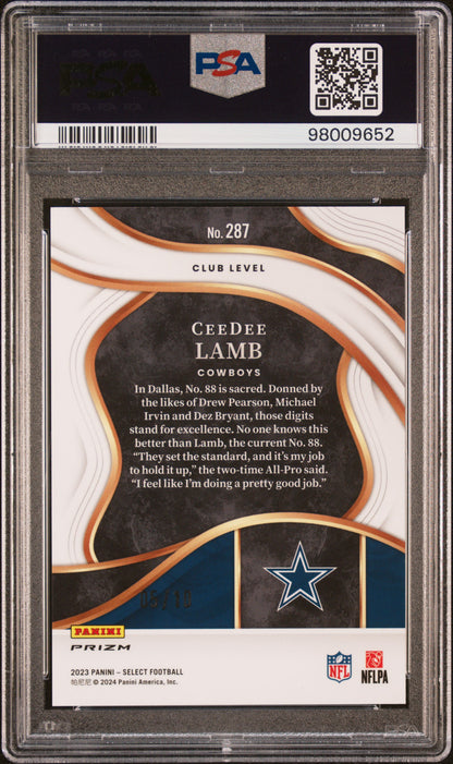 CeeDee Lamb 2023 Panini Select #287 Gold Prizm #5/10 PSA 10 Gem Mint
