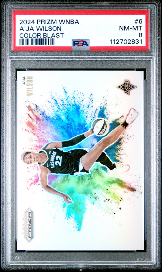 A'Ja Wilson 2024 Panini Prizm WNBA Color Blast PSA 8 Nm-Mint