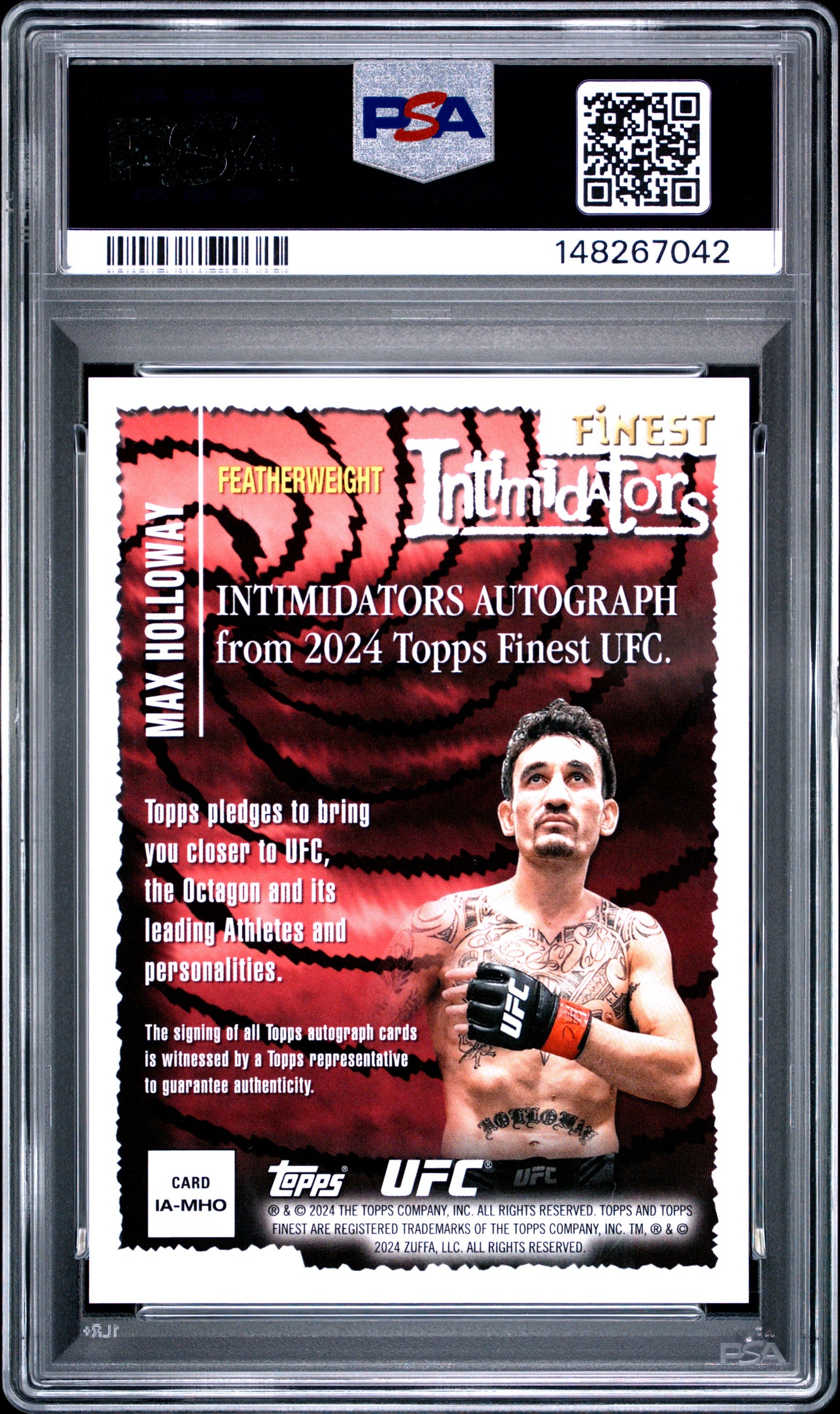 Max Holloway 2024 Topps Finest UFC Intimidators Aqua Glitter Auto PSA 10 Gem Mint