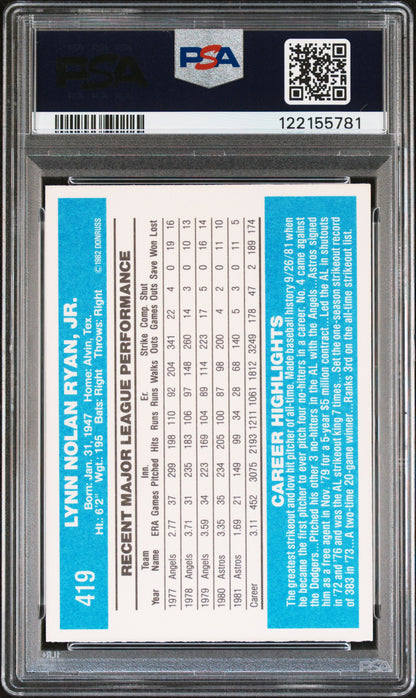 Nolan Ryan 1982 Donruss #419 PSA 10 Gem Mint