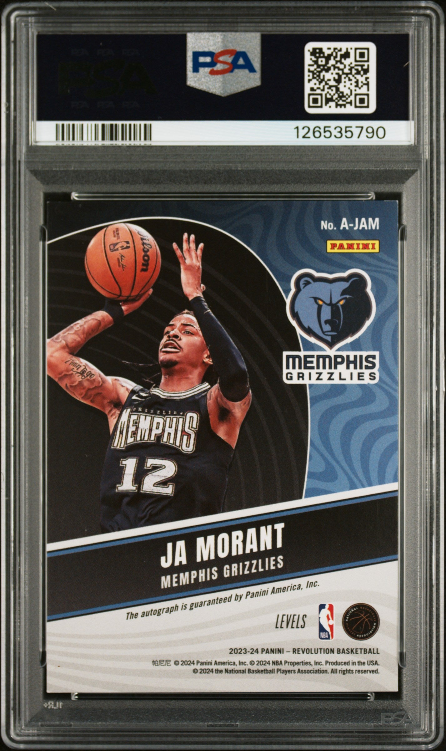 Ja Morant 2023 Panini Revolution Levels Autograph PSA 8 Auto 10