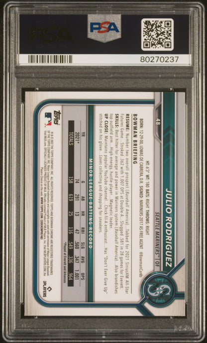 Julio Rodriguez 2022 Bowman Chrome Sapphire #48 PSA 10 Gem Mint