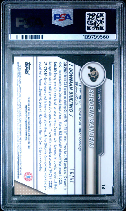 Shedeur Sanders 2023 Bowman Chrome U Gold Refractor Auto #16/50 PSA 10 Gem Mint