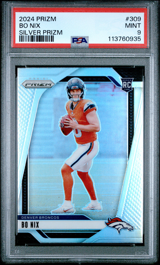 Bo Nix 2024 Panini Prizm Rookie #309 Silver Prizm PSA 9 Mint