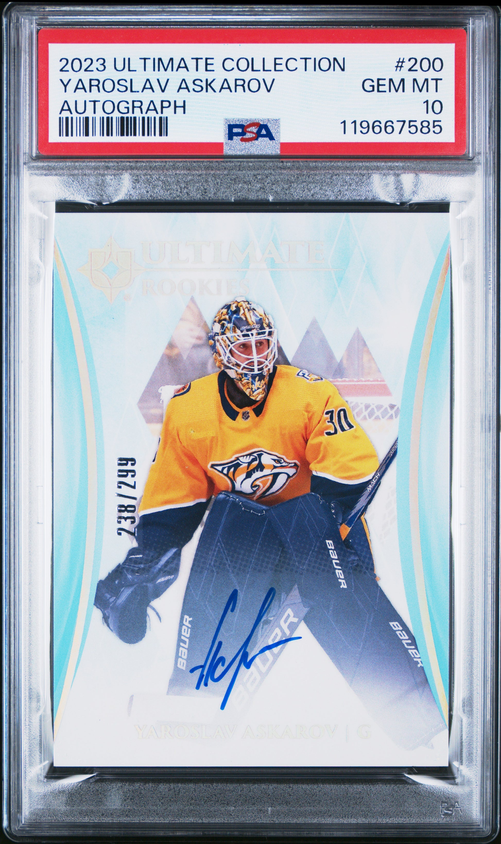 Yaroslav Askarov 2023 Upper Deck Ultimate Collection Rookie Auto #238/299 PSA 10 Gem Mint