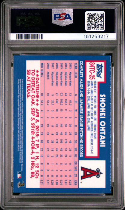 Shohei Ohtani 2019 Topps Chrome 1984 Topps PSA 10 Gem Mint 3217
