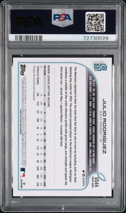 Julio Rodriguez 2022 Topps Update SP Rookie #US44 PSA 10 Gem Mint