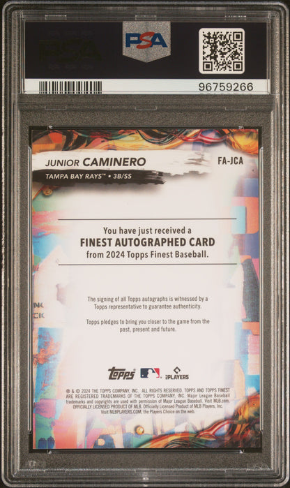 Junior Caminero 2024 Topps Finest Orange Refractor Auto Rookie #23/25 PSA 10 Auto 10