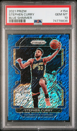 Stephen Curry 2021 Prizm #154 Blue Shimmer #15/30 PSA 10 Gem Mint