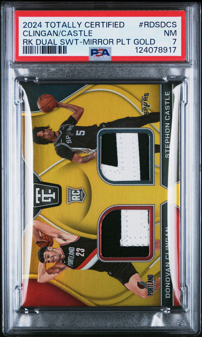 Donovan Clingan + Stephon Castle 2023 Totally Certified Dual Patch Gold #8/10 PSA 7 Near Mint
