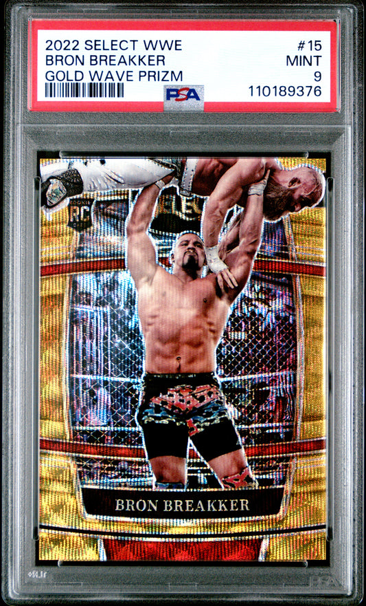 Bron Breakker 2022 Panini Select WWE Gold Wave Prizm #6/10 PSA 9 Mint