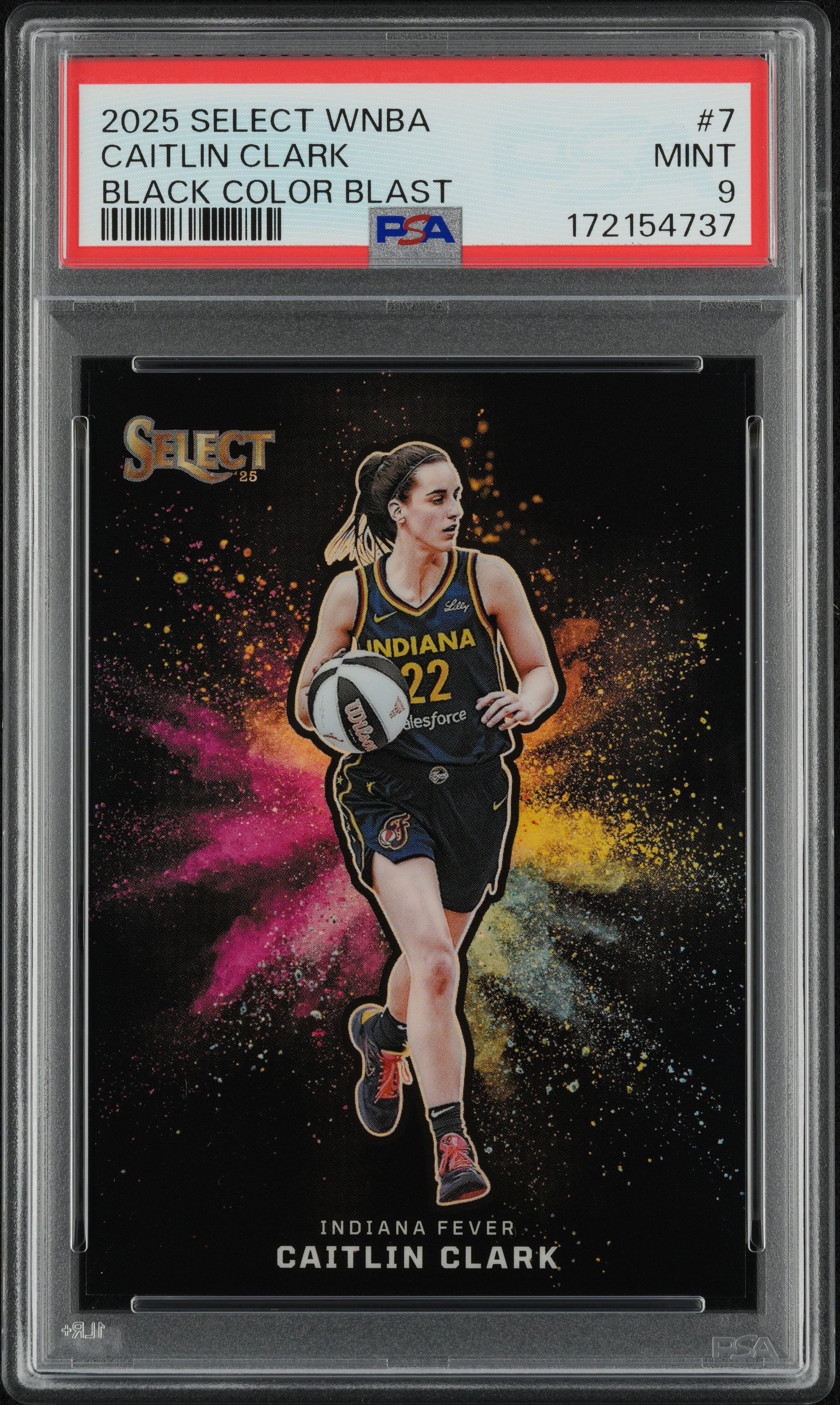 Caitlin Clark 2025 Panini Select WNBA Black Color Blast PSA 9 Mint
