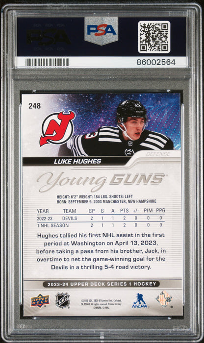 Luke Hughes 2023 Upper Deck Rookie #248 Outburst Silver PSA 10 Gem Mint
