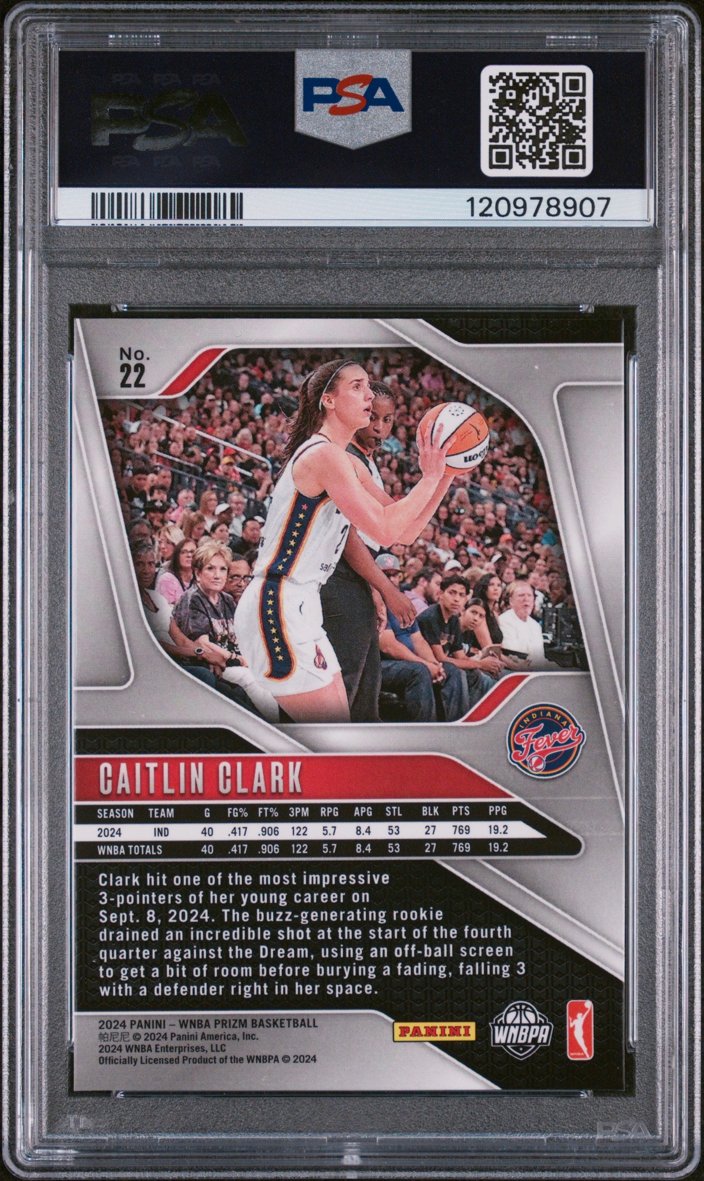 Caitlin Clark 2024 Panini Prizm WNBA Rookie #22 PSA 10 Gem Mint 8907