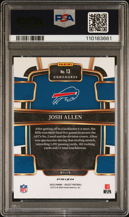 Josh Allen 2023 Panini Select #13 Tiger Prizm PSA 10 Gem Mint
