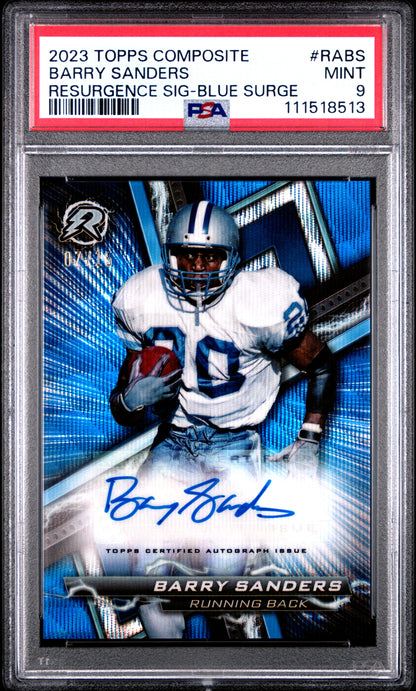 Barry Sanders 2023 Topps Compositie Resurgence Blue Surge Auto #7/15 PSA 9 Mint