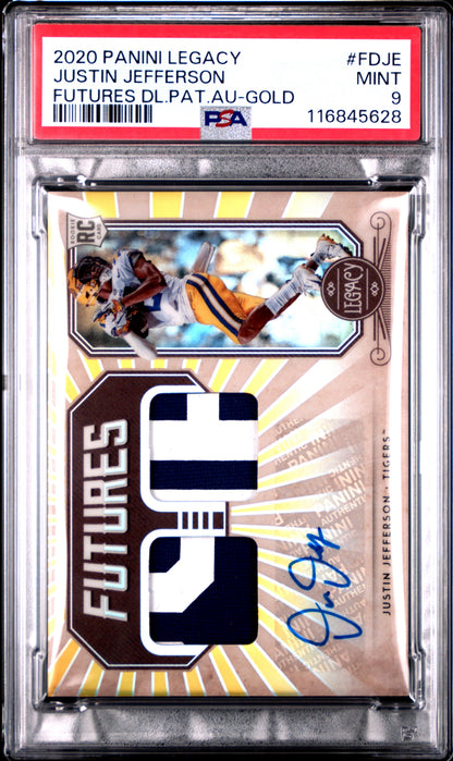 Justin Jefferson 2020 Panini Legacy Futures Dual Patch Rookie Auto #3/10 PSA 9 Mint