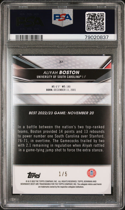 Aliyah Boston 2022 Bowman Best University Red Lava Refractor #1/5 PSA 9 Mint