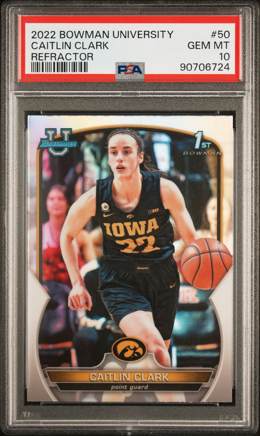 Caitlin Clark 2022 Bowman Chrome University Refractor #50 PSA 10 Gem Mint