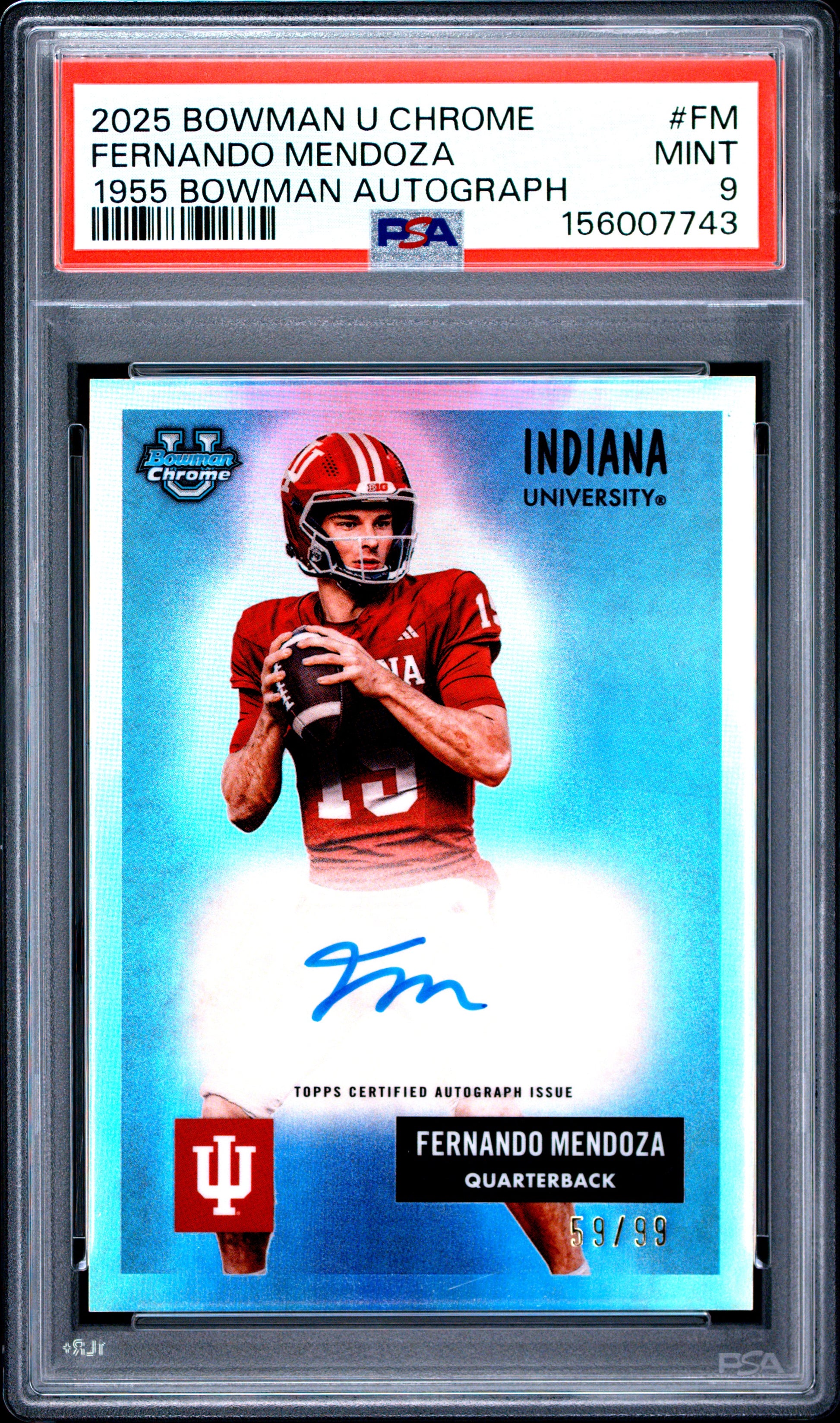 Fernando Mendoza 2025 Bowman Chrome U 1955 Bowman Autograph #59/99 PSA 9 Mint
