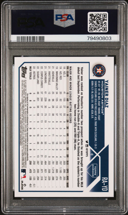 Yainer Diaz 2023 Topps Chrome Blue Raywave Auto PSA 10 Gem Mint