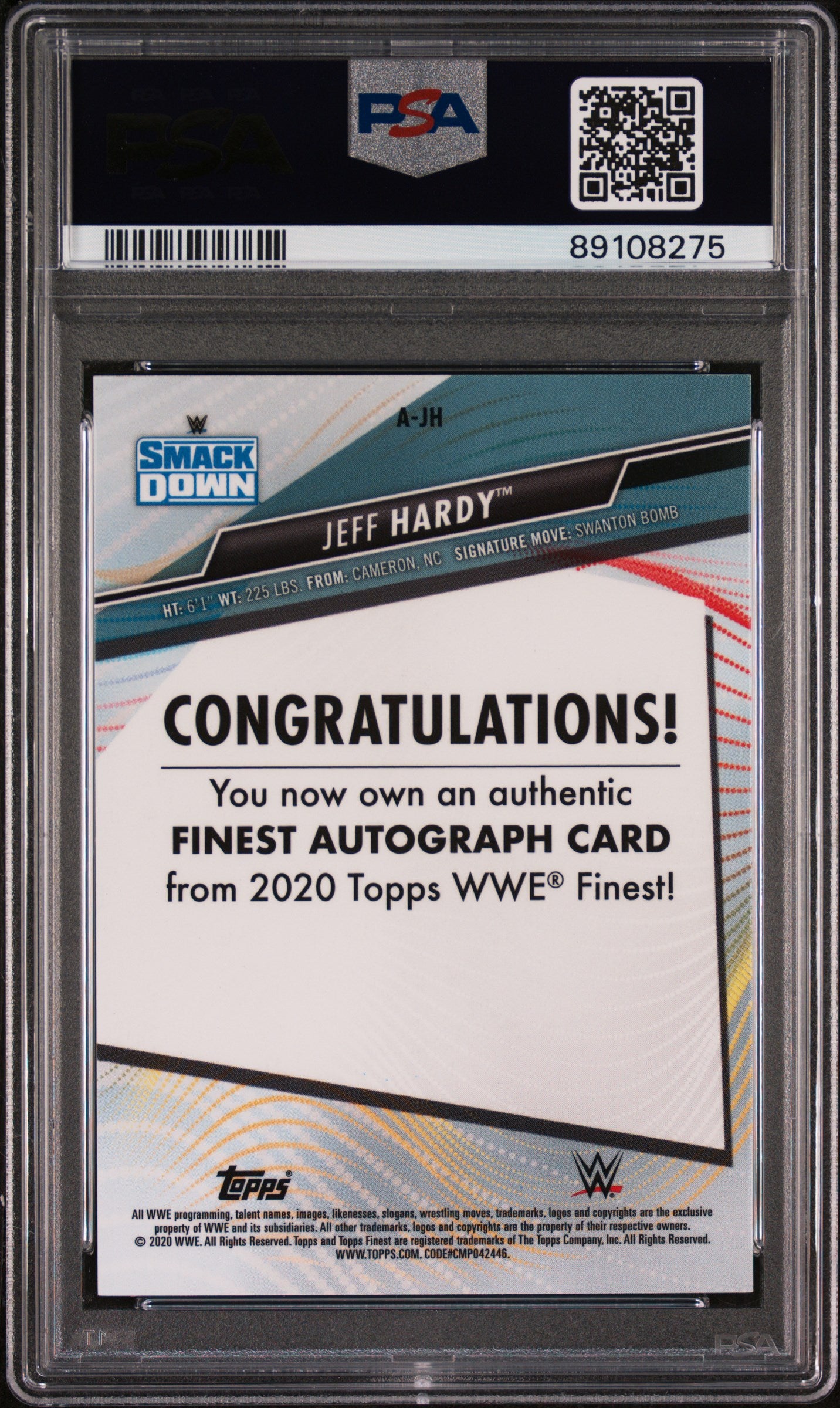 Jeff Hardy 2020 Topps WWE Finest Orange Refractor Auto #9/50 PSA 10 Gem Mint