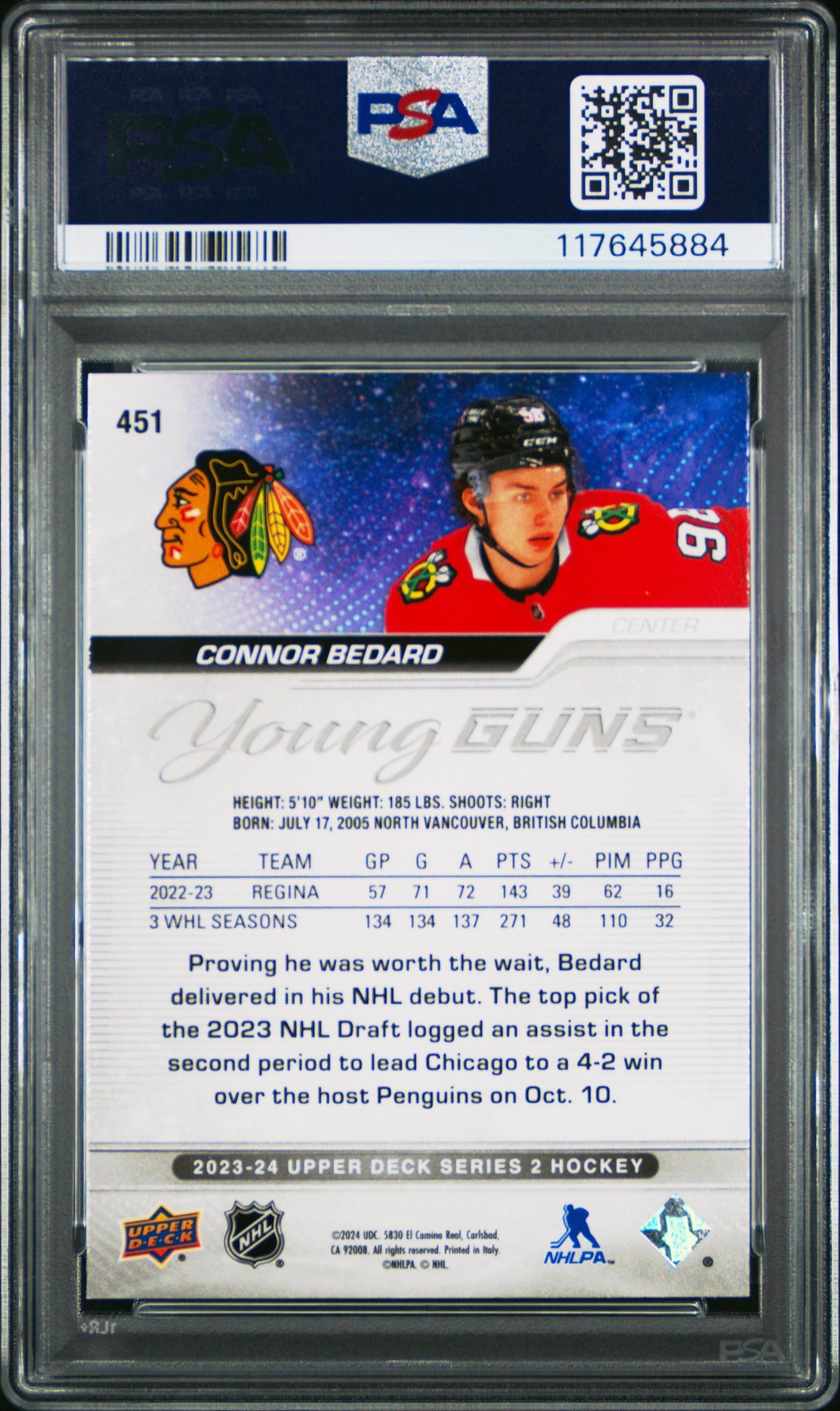 Connor Bedard 2003 Upper Deck Rookie #451 PSA 9 Mint 5884