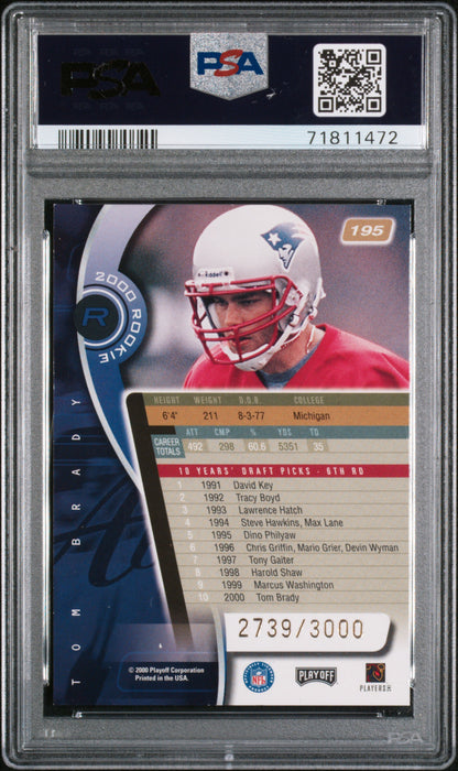 Tom Brady 2000 Playoff Absolute Rookie #195 #2739/3000 PSA 8 Nm-Mint
