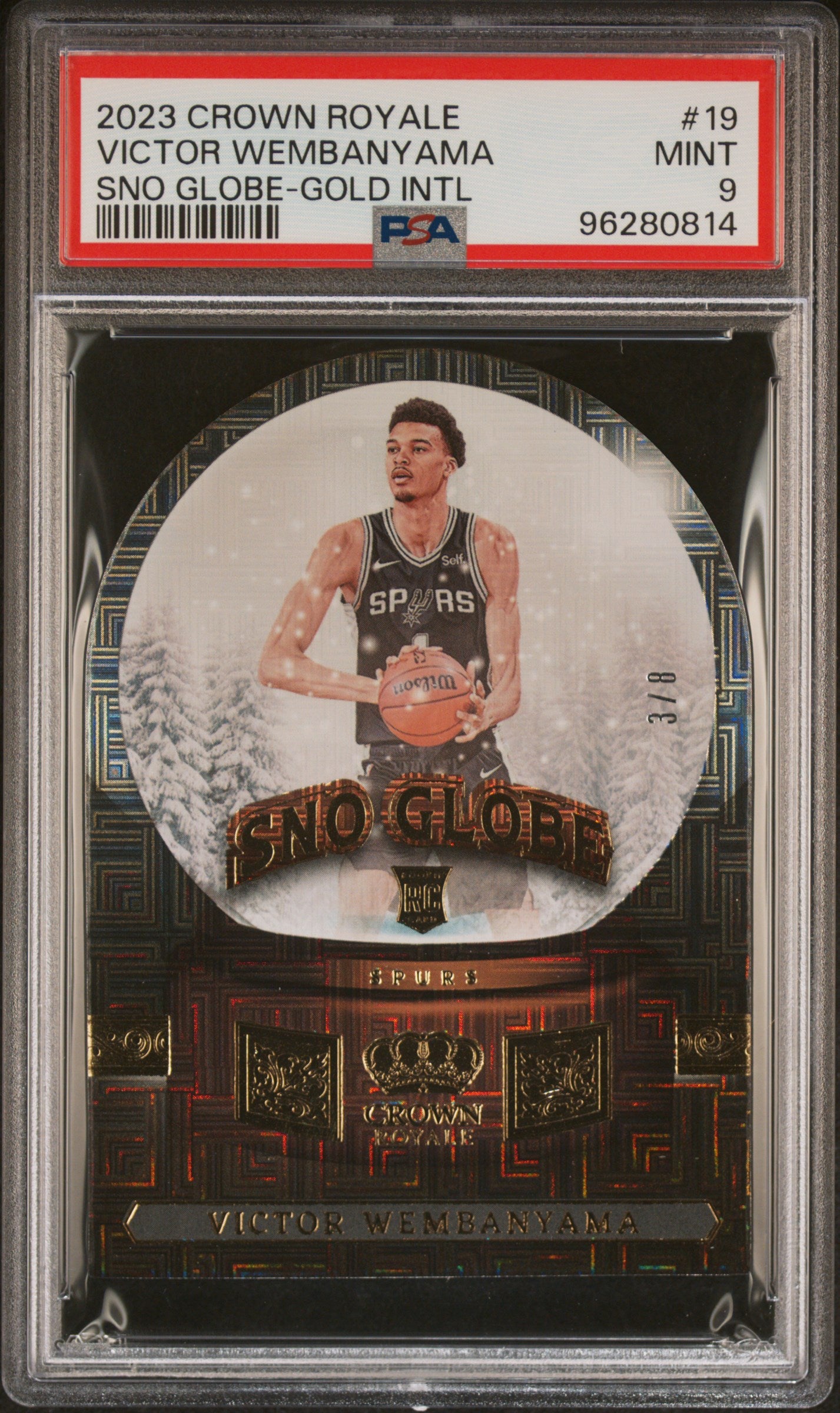 Victor Wembanyama 2023 Panini Crown Royale Sno Globe Gold #3/8 PSA 9 Mint