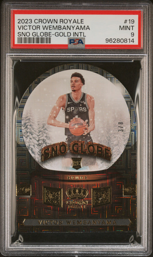 Victor Wembanyama 2023 Panini Crown Royale Sno Globe Gold #3/8 PSA 9 Mint