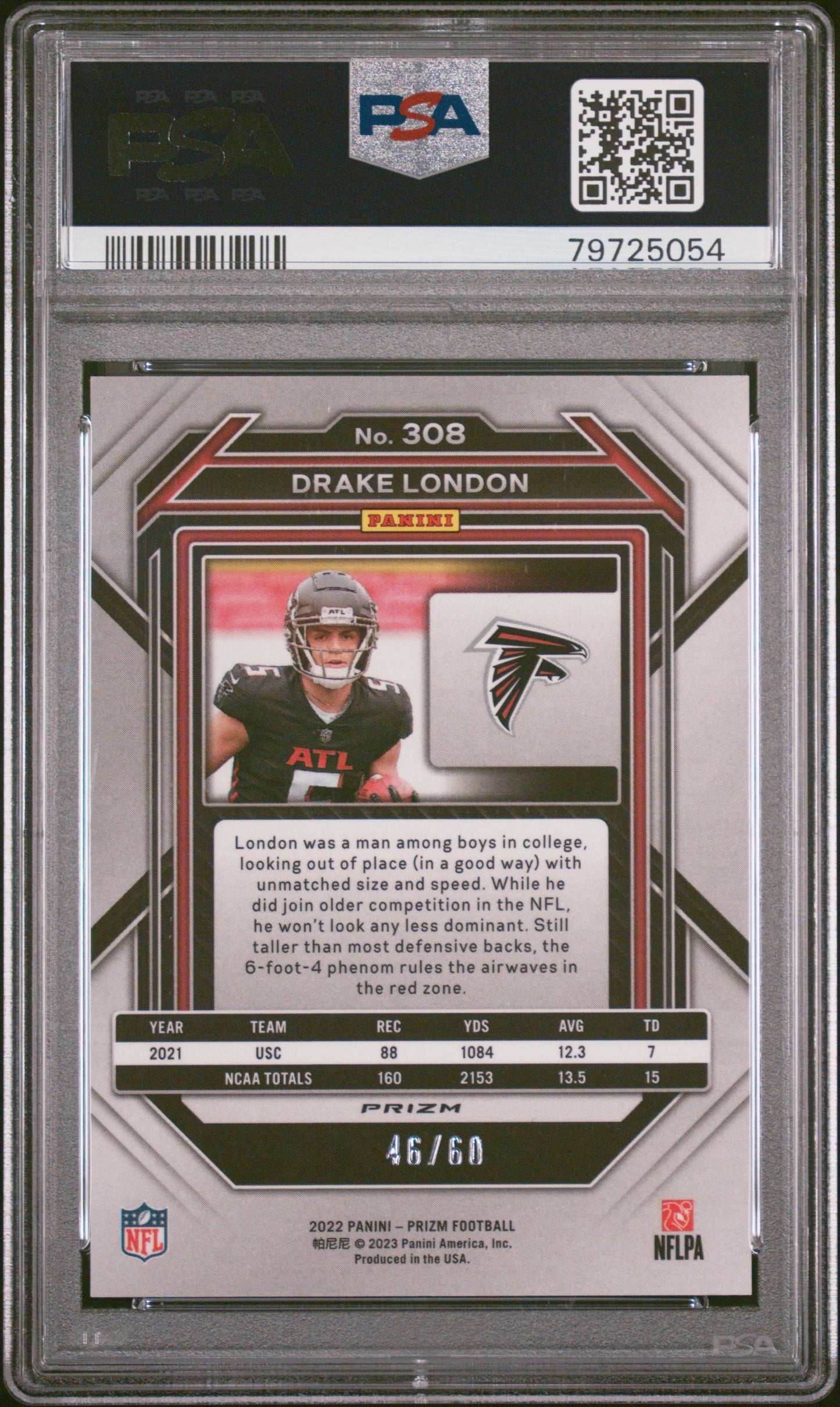 Drake London 2022 Panini Prizm #308 Orange Wave #46/60 PSA 10 Gem Mint