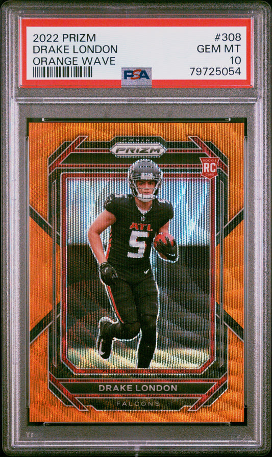Drake London 2022 Panini Prizm #308 Orange Wave #46/60 PSA 10 Gem Mint