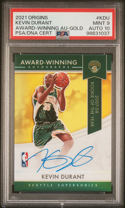 Kevin Durant 2021 Panini Origins Award Winning Auto Gold #4/10 PSA 9 Auto 10