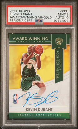 Kevin Durant 2021 Panini Origins Award Winning Auto Gold #4/10 PSA 9 Auto 10