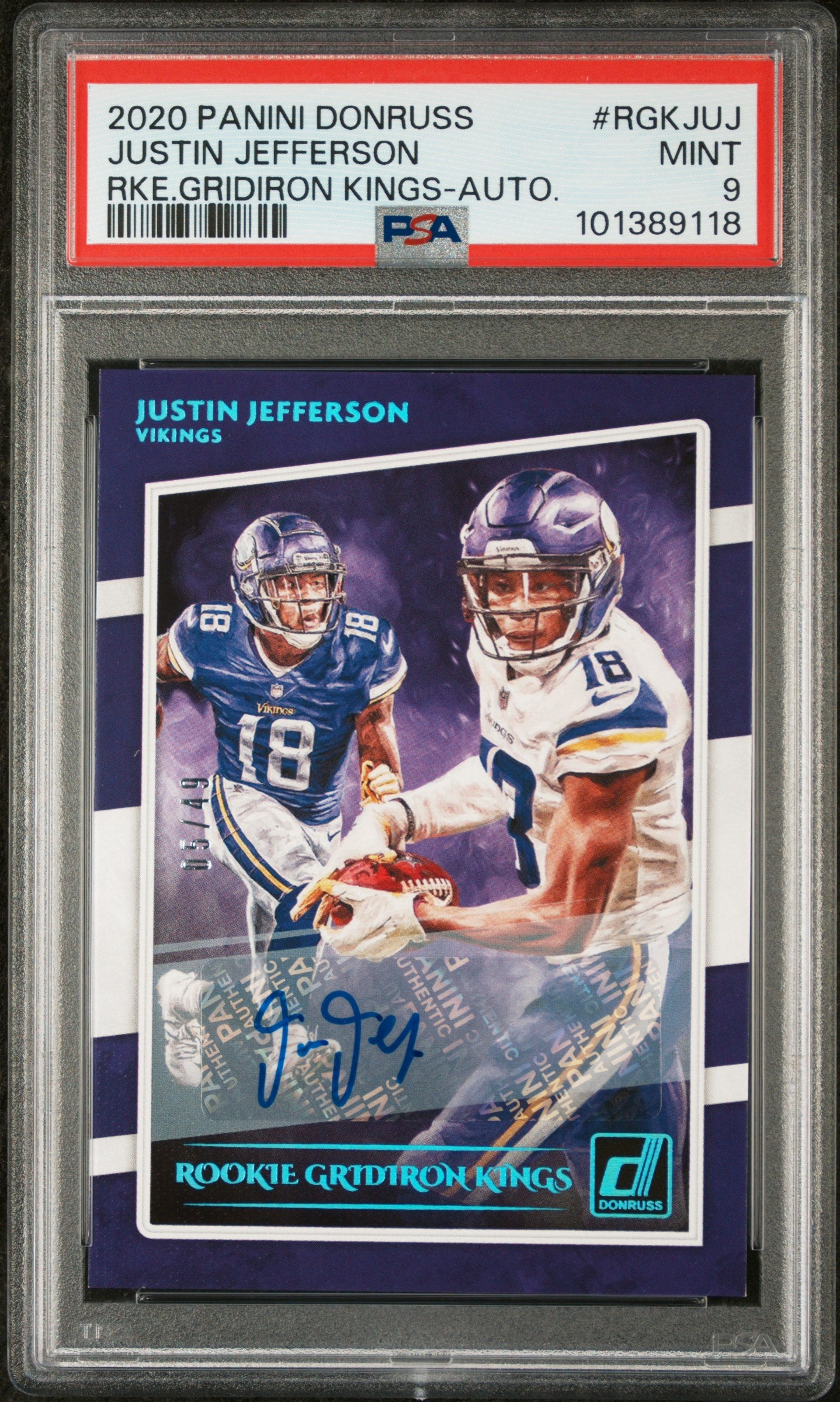 Justin Jefferson 2020 Donruss Rookie Gridiron Kings Auto #5/49 PSA 9 Mint