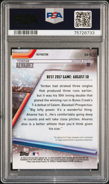 Yordan Alvarez 2018 Bowmans Best Refactor Auto RC PSA 10 Gem Mint