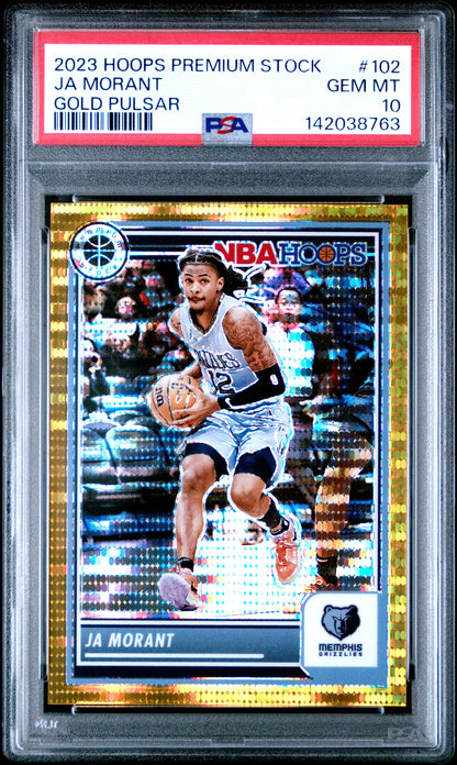 Ja Miorant 2023 Hoops Premium Stock #102 Gold Pulsar #6/10 PSA 10 Gem Mint