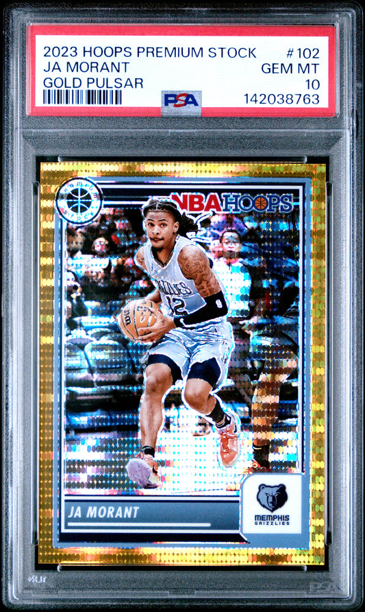 Ja Miorant 2023 Hoops Premium Stock #102 Gold Pulsar #6/10 PSA 10 Gem Mint