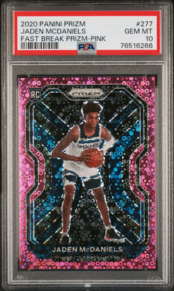 Jaden McDaniels 2020 Panini Prizm Fast Break Prizm Pink #5/50 PSA 10 Gem Mint
