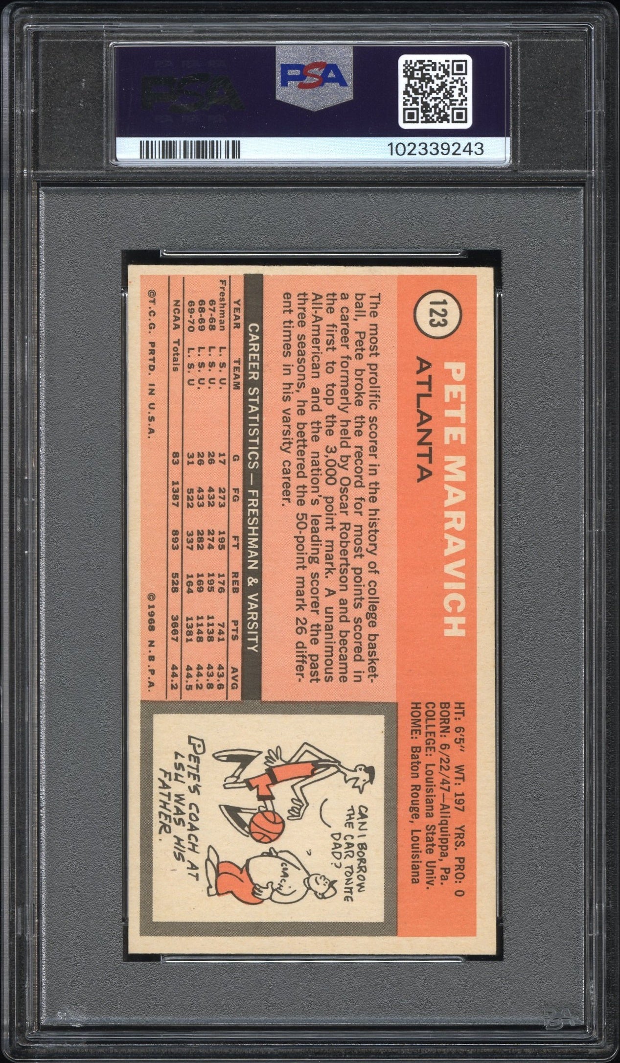 Pete Maravich 1970 Topps #123 Rookie PSA 6.5 Ex-Mt+