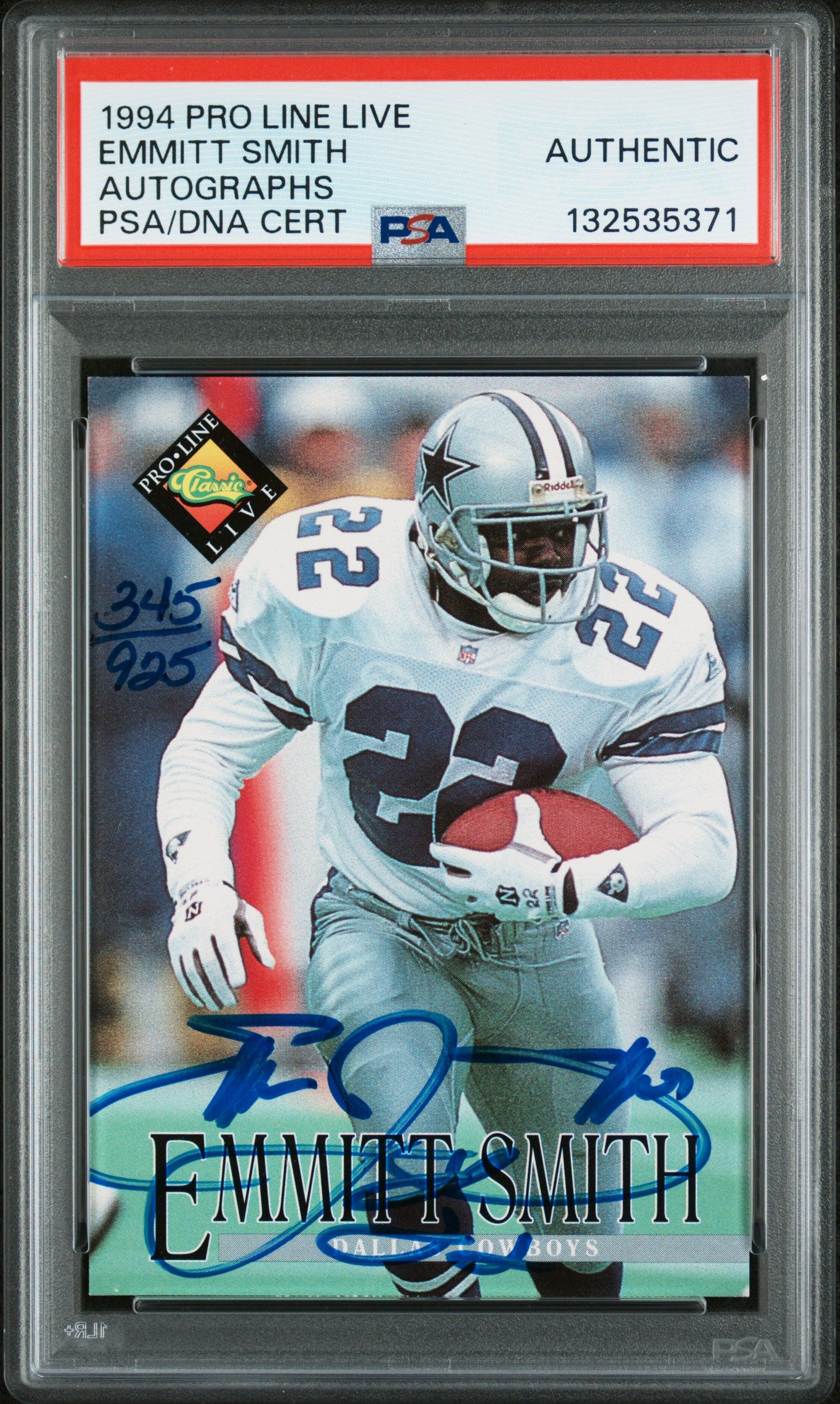Emmitt Smith 1994 Pro Line Live Autograph #345/925 PSA Authentic