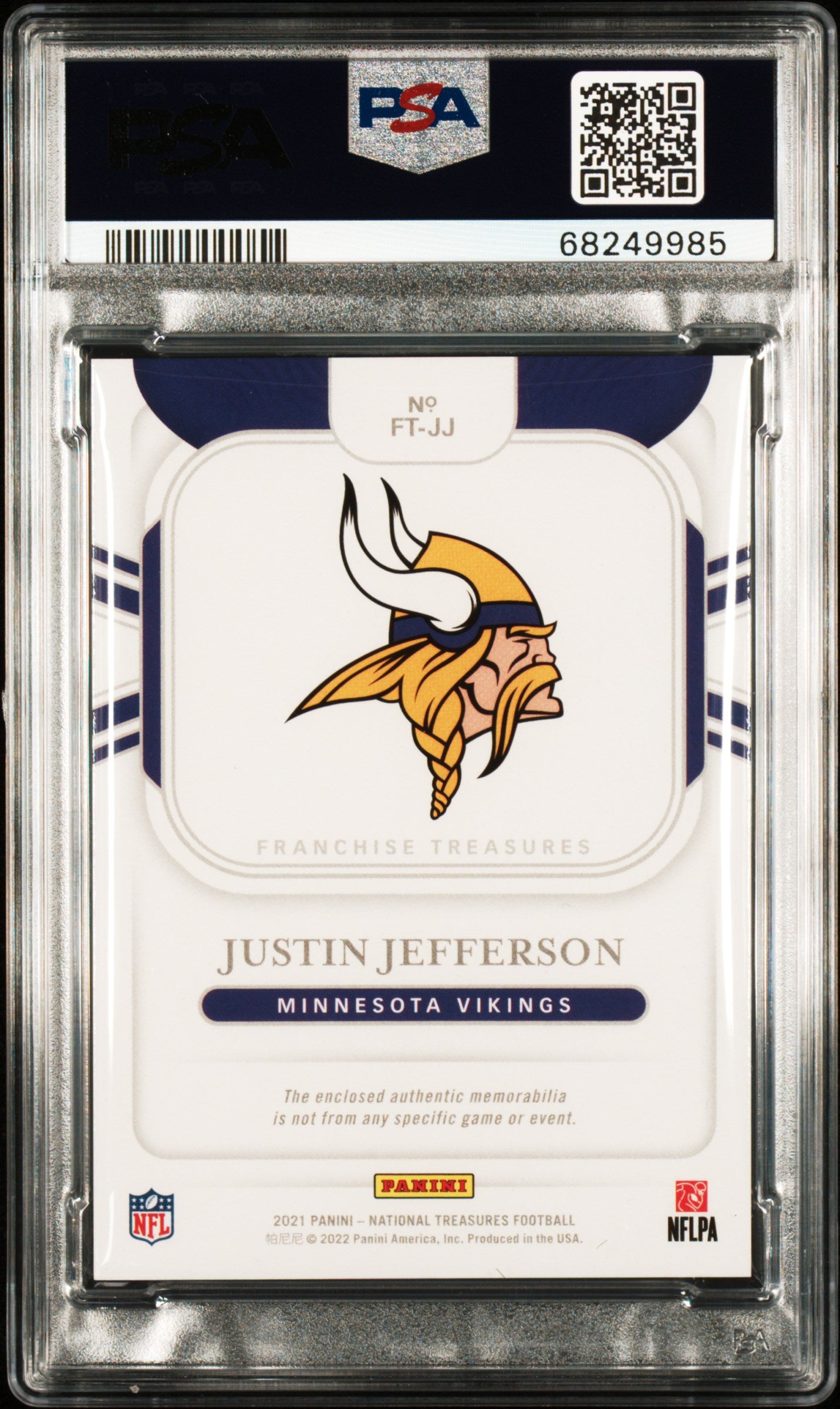 Justin Jefferson 2021 Panini National Treasures 1/1 Laundry Tag PSA 9 Mint