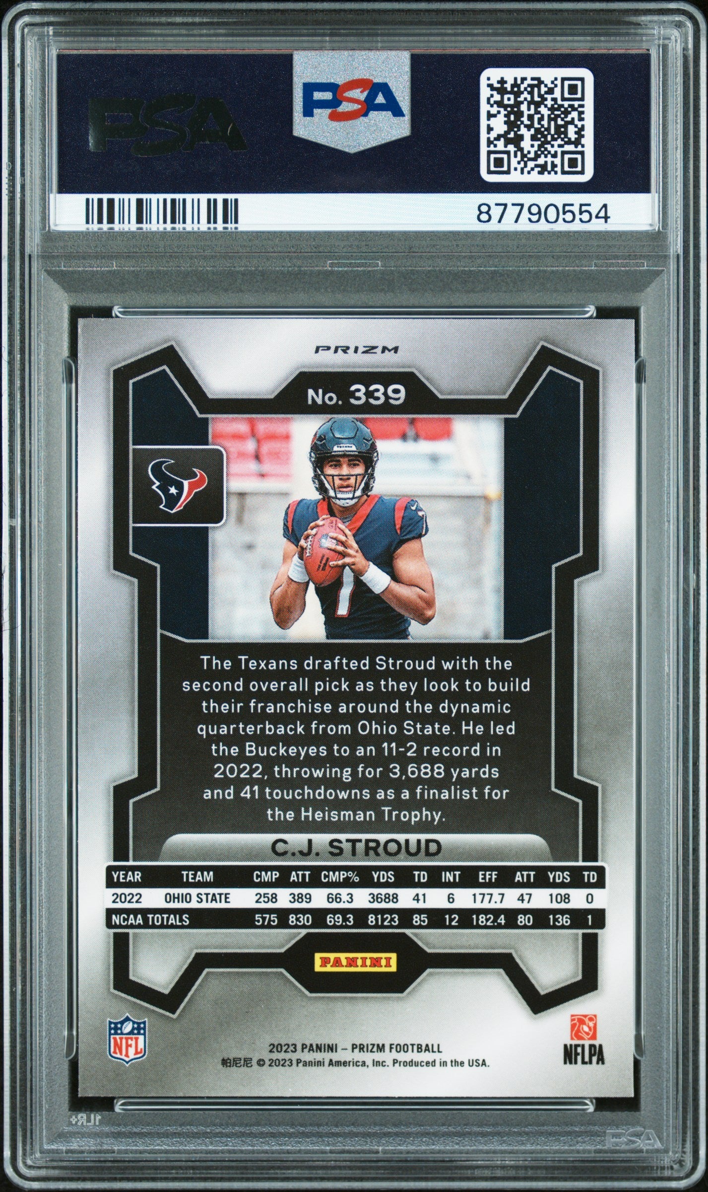 CJ Stroud 2023 Panini Prizm Rookie #339 Lazer Prizm PSA 10 Gem Mint