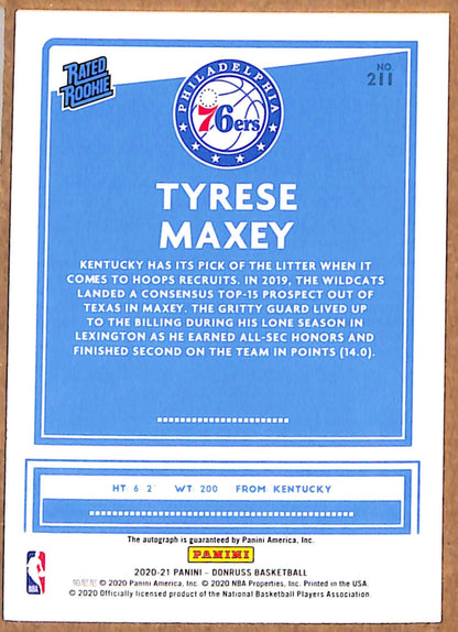 Tyrese Maxey 2020 Donruss Rookie #211 Autograph